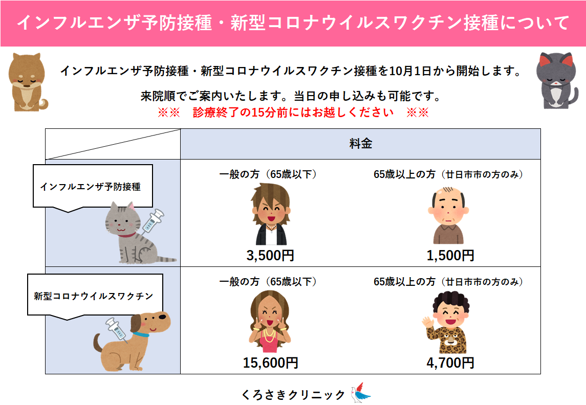 インフルエンザ予防接種・新型コロナウイルスワクチン接種について（10/24訂正）